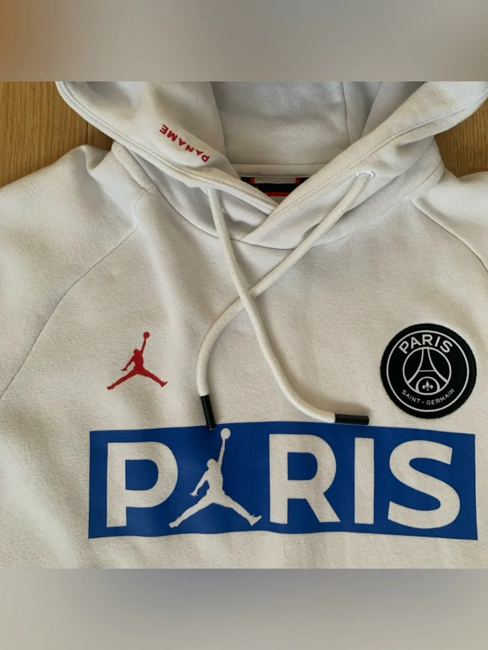 Jordan Paris Saint Germain White Hoodie Kangaroo Pocket Logo Men’s M BQ8350-100